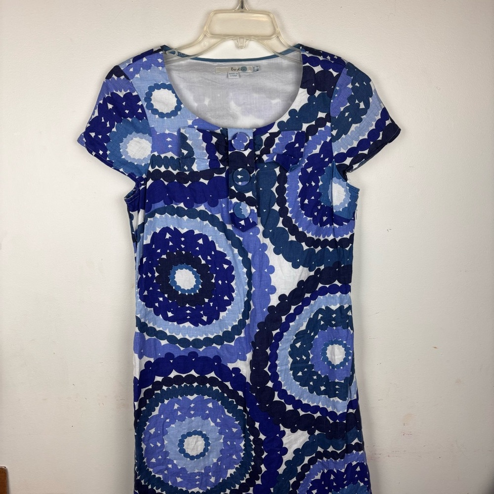Boden linen dress medallion print in blue shades/sheath retro-look women 4R